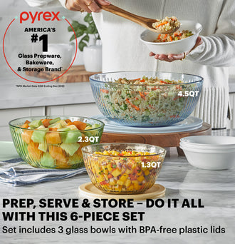 Pyrex® Colours Sculpted Mixing Bowl 6 Piece Set (Yellow/Green/Blue)