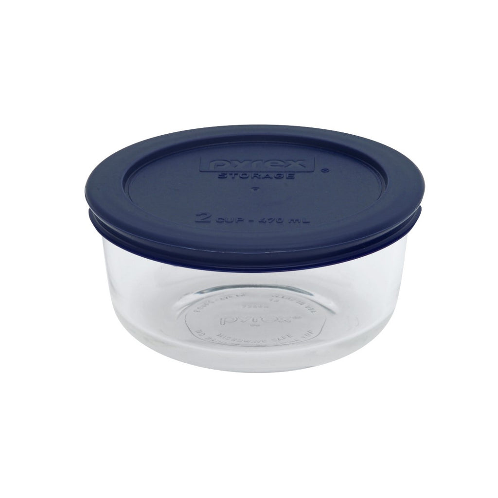 Pyrex Blue Storage 2 Cup Round Dish, Clear Lid, Pack Of 4