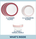 CLEARANCE Corelle® Crimson Trellis 12 Piece Dinner Set