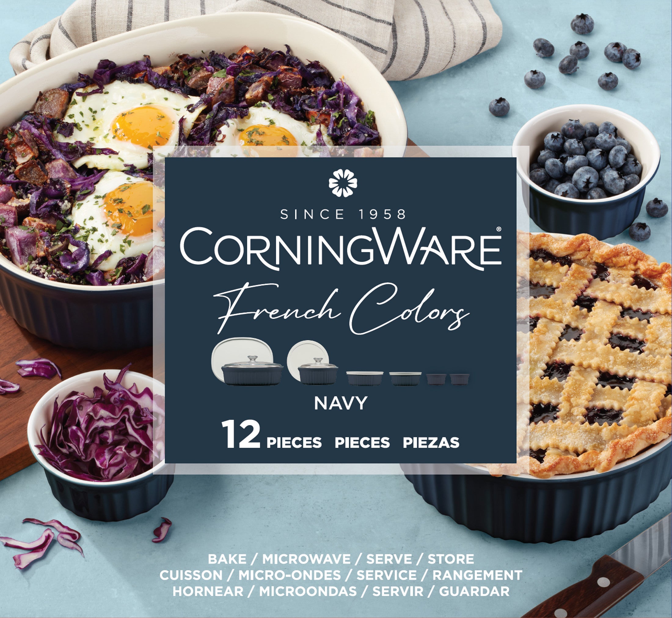 Corningware FW Colors 12 Piece Set Navy