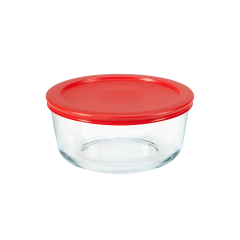 Pyrex Simply Store 7200 2-Cup Glass Storage Bowl and 7200-PC 2-Cup Berry Red Lid Cover (2-Pack)