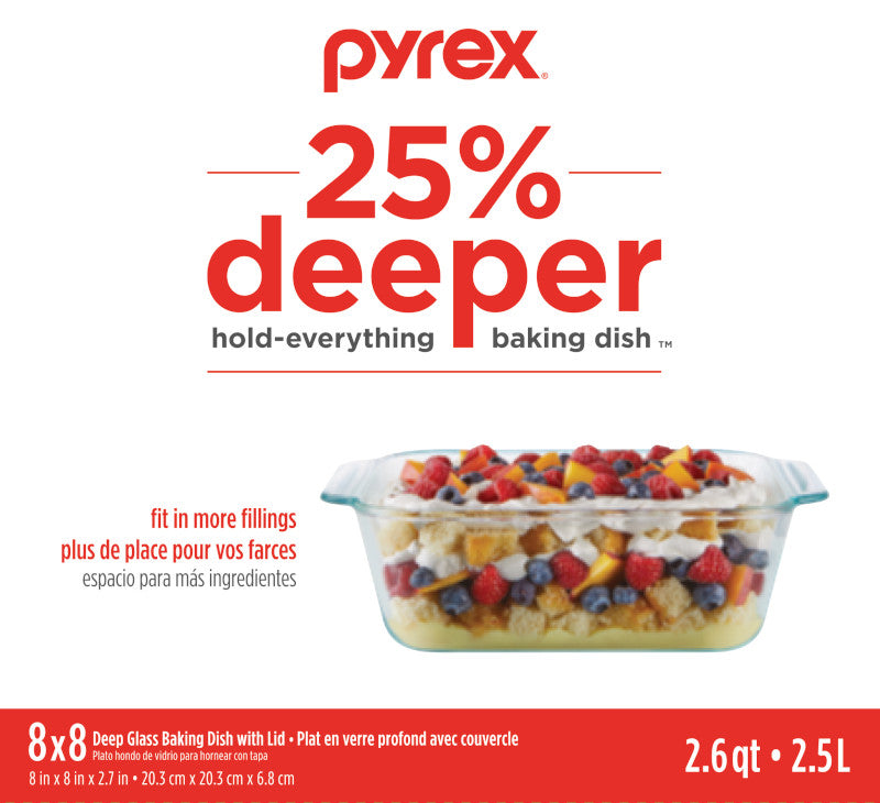 Pyrex® Deep Dish Square Baker with Sage Lid 2.5L