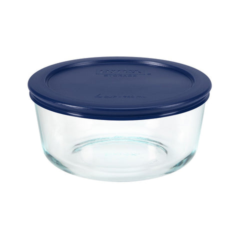  Pyrex Storage 2 Cup Round Dish, Clear with Red & Blue