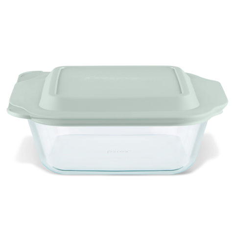PYREX Deep Dish Square Baker with Sage Lid 2.5L