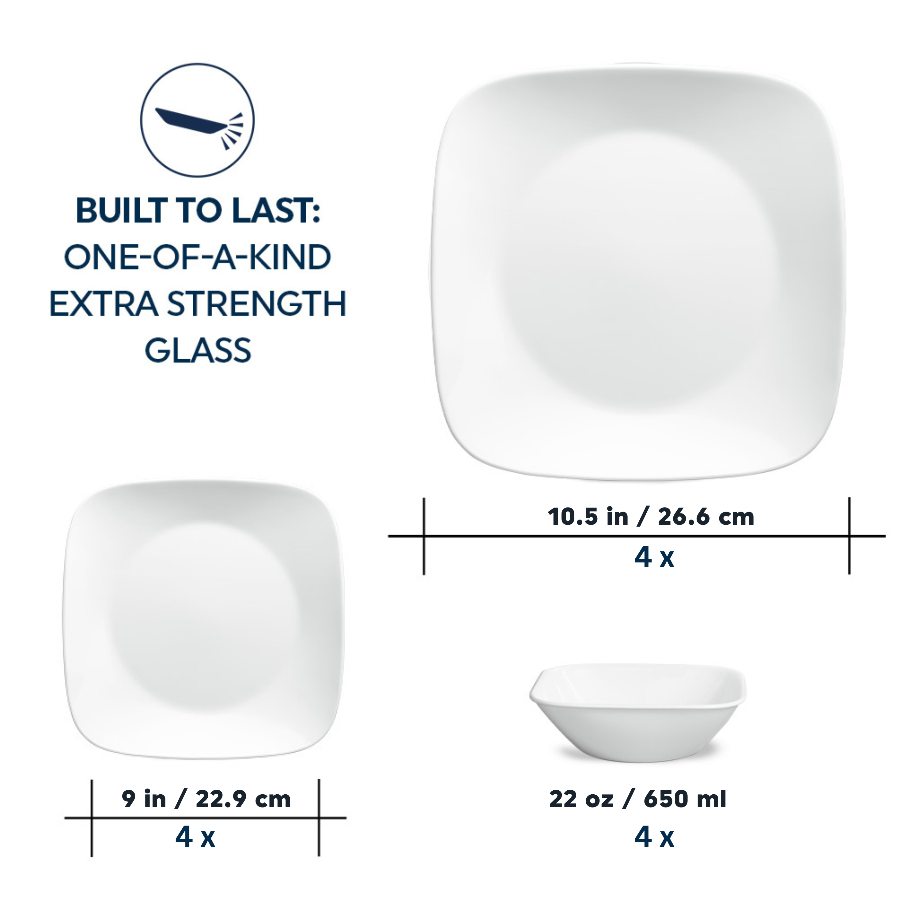 Corelle® Square Pure White 12 Piece Dinner Set